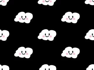 Selbstklebende Fototapeten Cloud cartoon character seamless pattern on black background © Eakkarach