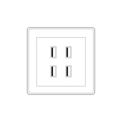 4 USB Ports Wall Socket Charger Electrical Panel Power Outlet, Outline style Vector illustration