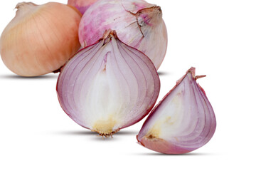 Red Onion and sliced onion isolated on white background