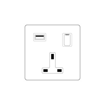 Power plug Socket Outlet type g with Usb with Switch, Outline style Vector illustration