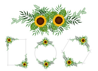 Sunflower floral border vector illustration foliage design template