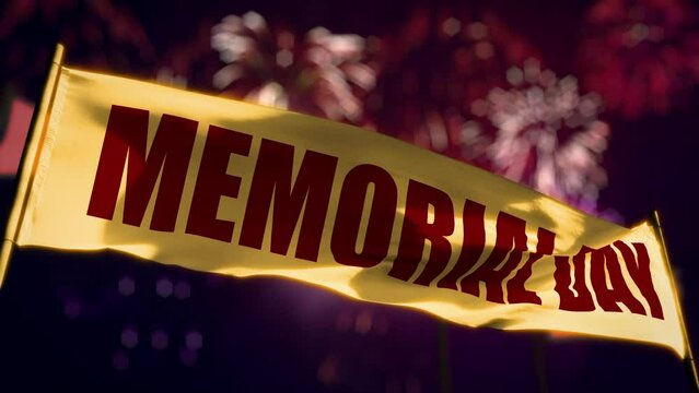 Memorial Day transparency banner on fireworks holiday sky bg