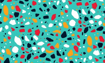 Terrazzo flooring vector seamless pattern in cool colors. Texture of classic italian type of floor in Venetian style composed of natural stone, granite, quartz, marble, glass and concrete