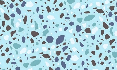 Fototapeta premium Terrazzo flooring vector seamless pattern in cool colors. Texture of classic italian type of floor in Venetian style composed of natural stone, granite, quartz, marble, glass and concrete