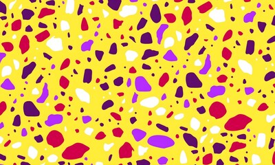 Colorful venetian terrazzo imitation seamless pattern. Realistic marble texture with stone fragments. Modern minimalistic floor tile for interior decoration. Trendy abstract illustration.