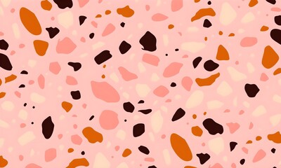 Colorful venetian terrazzo imitation seamless pattern. Realistic marble texture with stone fragments. Modern minimalistic floor tile for interior decoration. Trendy abstract illustration.