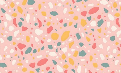 Colorful venetian terrazzo imitation seamless pattern. Realistic marble texture with stone fragments. Modern minimalistic floor tile for interior decoration. Trendy abstract illustration.