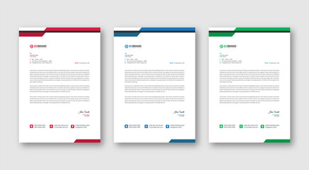 Professional business letterhead design in red, yellow, green & blue for corporate office. Vector design illustration. Simple & creative modern corporate letterhead template