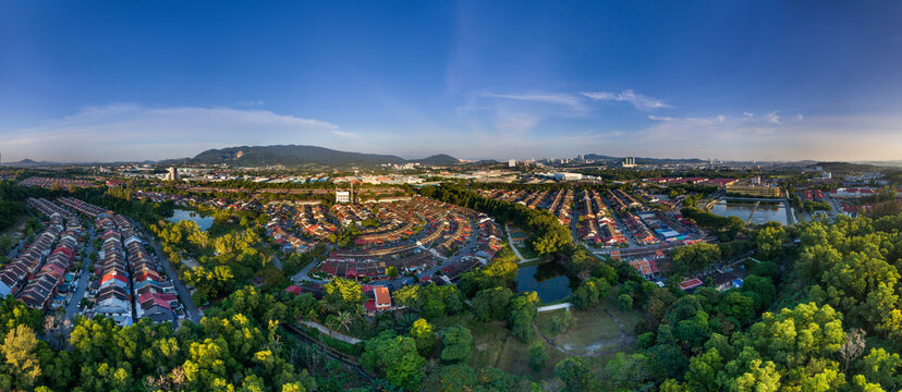 Aerial Panorama Cityscape of Kuala Lumpur, Malaysia(Sungai Buloh)1. Drone Shot. Early Evening.