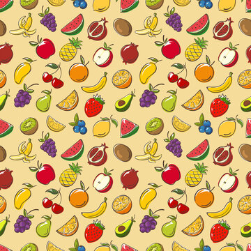 fruit collection set illustration cartoon vector pattern seamless