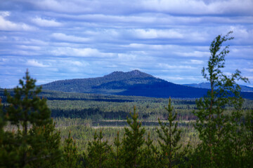 Scenic landscape with the small mountain Vithatten in northern Sweden