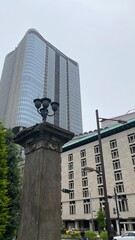 Obraz premium Entrance gate lantern at the park of Hibiya Tokyo Japan, historic park built in 1903, shot taken on year 2022 June 11th 