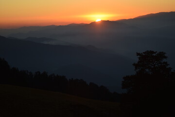The sun setting to the west, location - Kedarkantha, Uttarakhand, shoot date - 21 nov'21