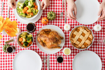 top view of home traditional thanksgiving feast
