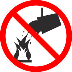 Prohibition on extinguishing with water. Vector black image.