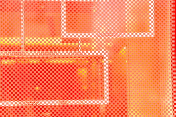 Mesh ornament. Abstract honeycomb texture of rectangles with random colored spots and strokes,...