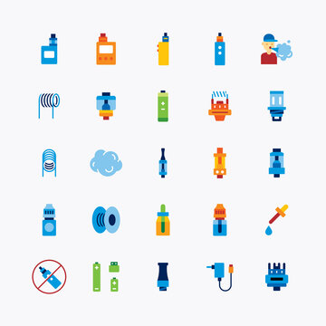 Bundle of vape logo flat color icons collection. for shop simple  design vector