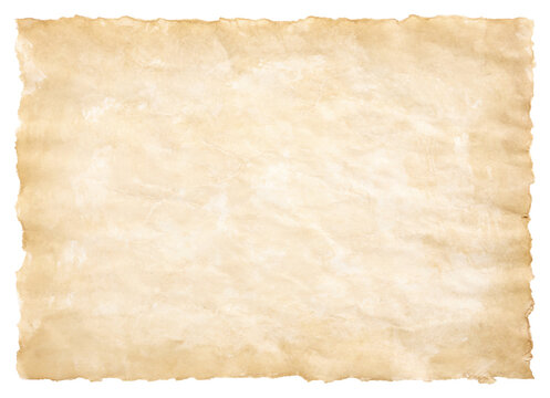 old parchment paper sheet vintage aged or texture isolated on white background