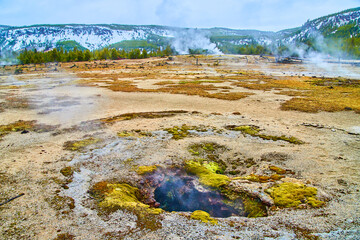 Steamy sulfur comes off hole in Yellowstone basin