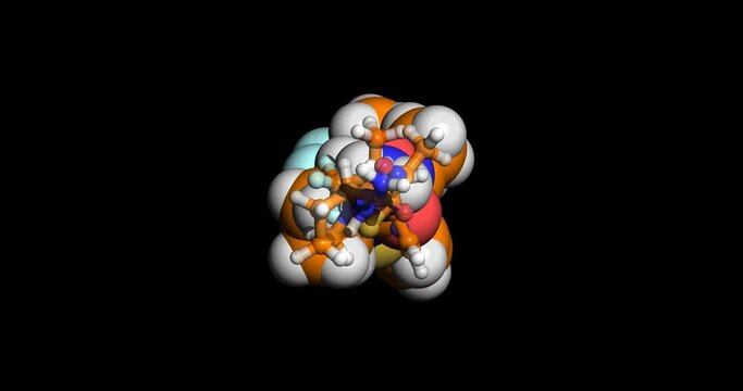 Alpelisib, anticancer drug, 3D molecule, spinning 4K