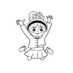 Kids. Cartoon clipart set for activity coloring book, t shirt print, icon, logo, label, patch or sticker. Children spend leisure time fun. Dancing to music. Funny cartoon character.