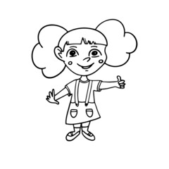 Kids. Cartoon clipart set for activity coloring book, t shirt print, icon, logo, label, patch or sticker. Children spend leisure time fun. Dancing to music. Funny cartoon character.