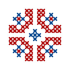 Folk pattern cross stitch snowflake or flower - obrazy, fototapety, plakaty