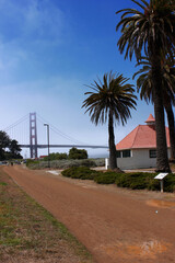Golden Gate Bridge from the waterfront and Greater Farallones National Marine Sanctuary in San Francisco California. 