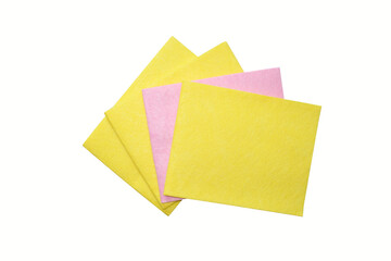 Yellow and pink dust cloth isolated on a white background.