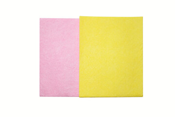 Yellow and pink dust cloth isolated on a white background.