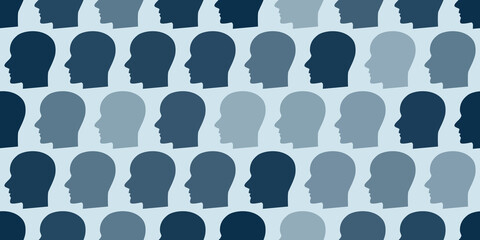 Lots of Human Heads Pattern Colored in Various Shades of Blue - Crowd of People - Creative Vector Design
