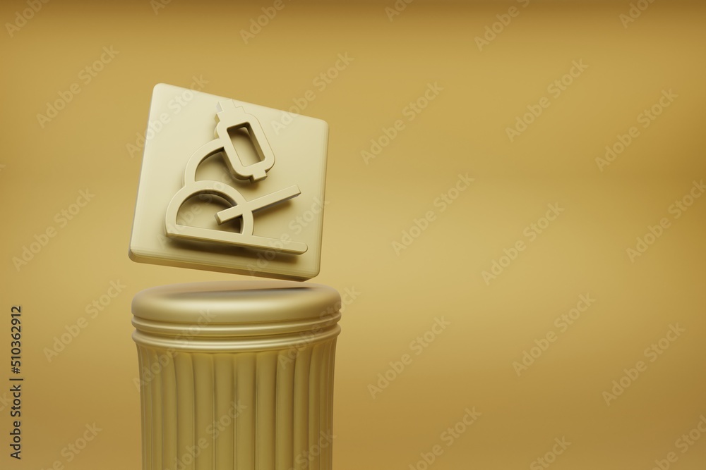 Poster Beautiful abstract illustrations golden Microscope symbol icons on a golden column and wonderful background. 3d rendering illustration. Background pattern for design.