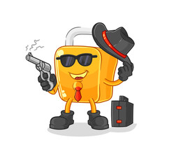 padlock mafia with gun character. cartoon mascot vector