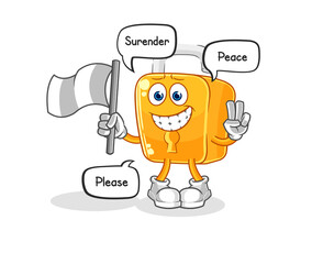 padlock hold surrender flag mascot. cartoon vector