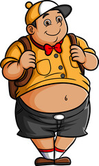The fat student boy is ready for go to school