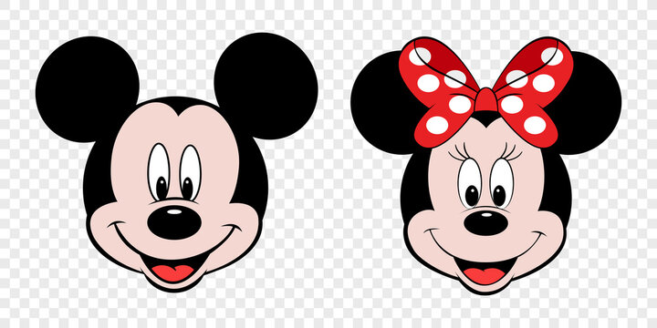 Face of Mickey Mouse and Minnie Mouse, vector editorial illustration