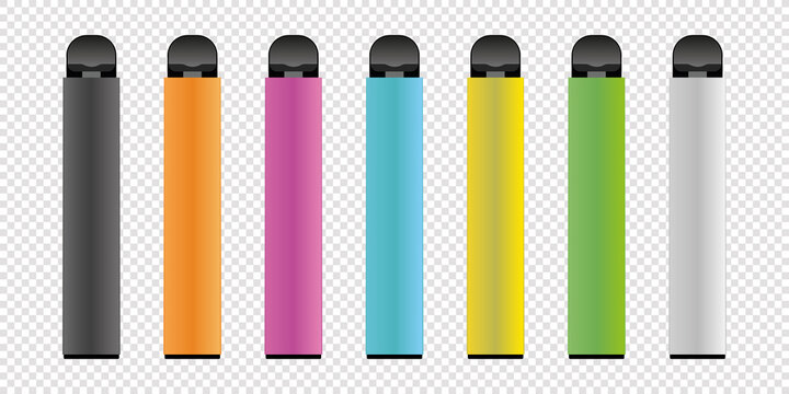 Set of electronic cigarette, realistic effect, isolated on transparent background, Vector illustration