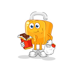 padlock eat chocolate mascot. cartoon vector