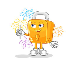 padlock with fireworks mascot. cartoon vector