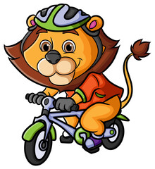 The biker lion is doing the cycling