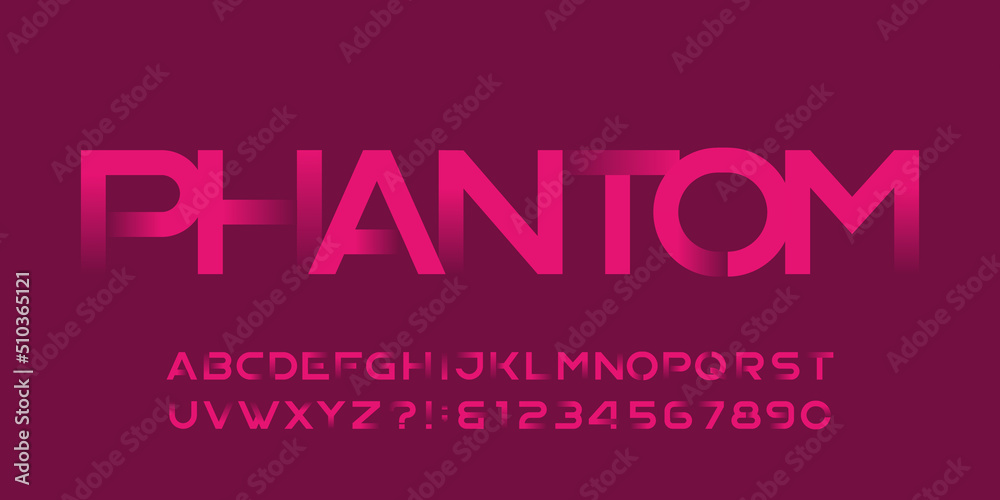 Poster phantom alphabet font. sans serif letters and numbers with transparency elements. stock vector typef