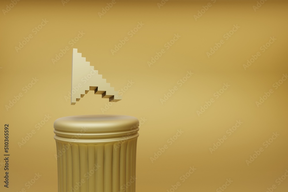 Fototapete Beautiful abstract illustrations Golden Golden Pixel Cursor symbol icons on a golden column and wonderful background. 3d rendering illustration. Background pattern for design.