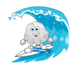 ghost surfing character. cartoon mascot vector
