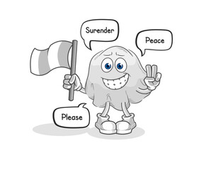 ghost hold surrender flag mascot. cartoon vector