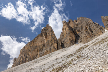 The three peaks of Lavaredo as seen from the main trail below
