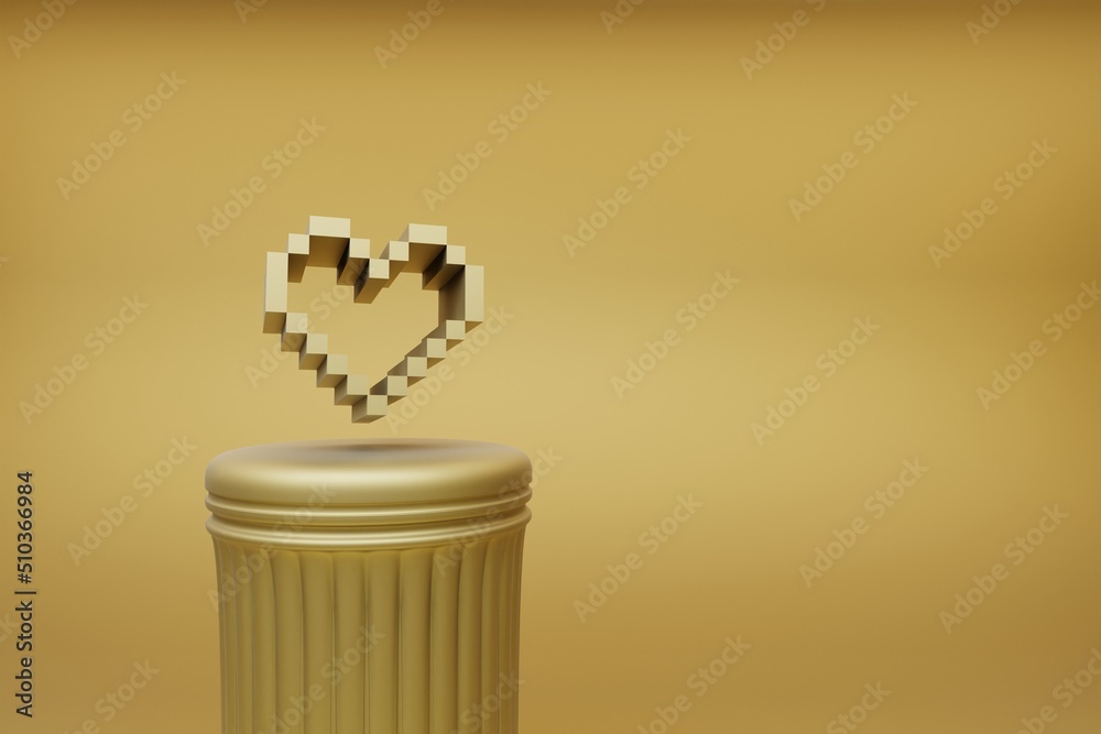 Leinwandbilder beautiful abstract illustrations golden golden pixel hearts symbol icons on a golden column and wond