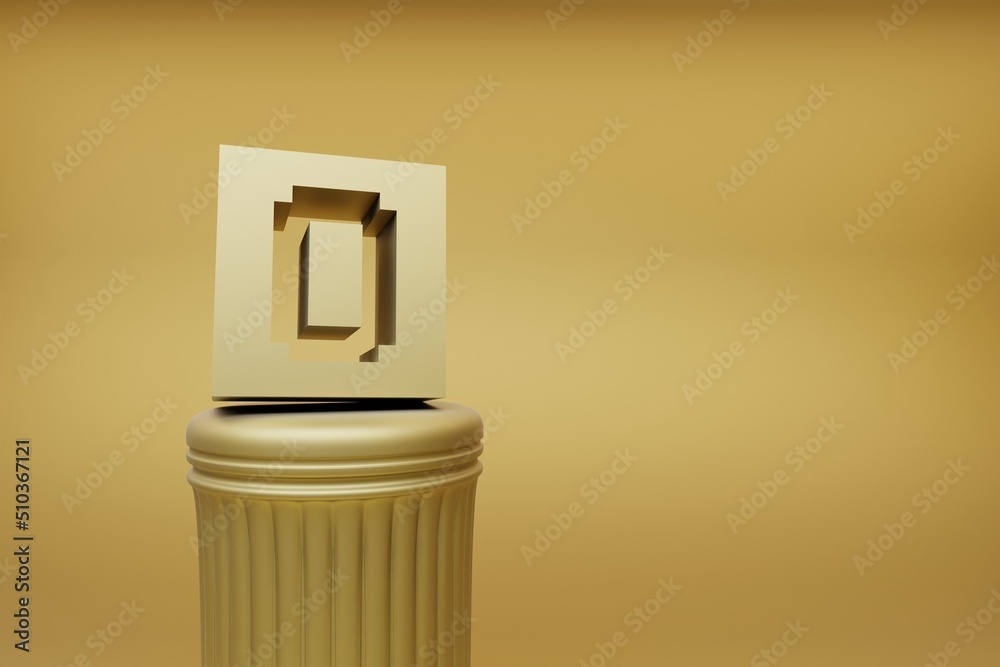 Poster Beautiful abstract illustrations Golden Golden Pixel number 0 symbol icons on a golden column and wonderful background. 3d rendering illustration. Background pattern for design.