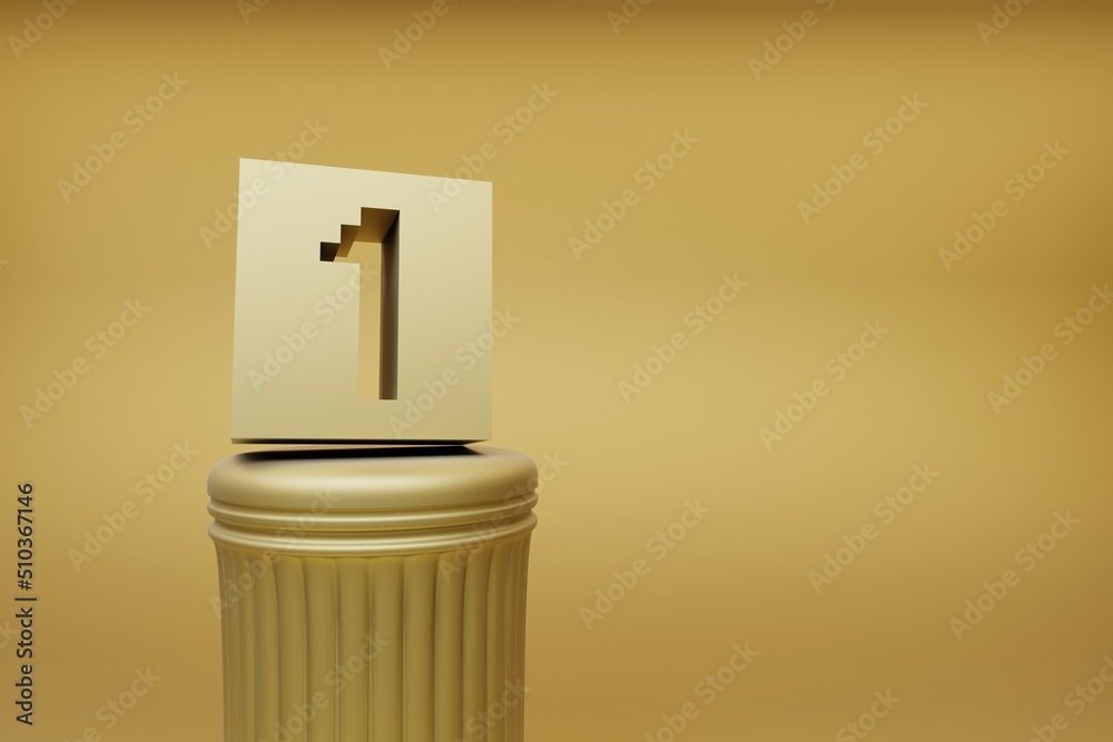 Leinwandbilder Beautiful abstract illustrations Golden Golden Pixel number 1 symbol icons on a golden column and wonderful background. 3d rendering illustration. Background pattern for design.