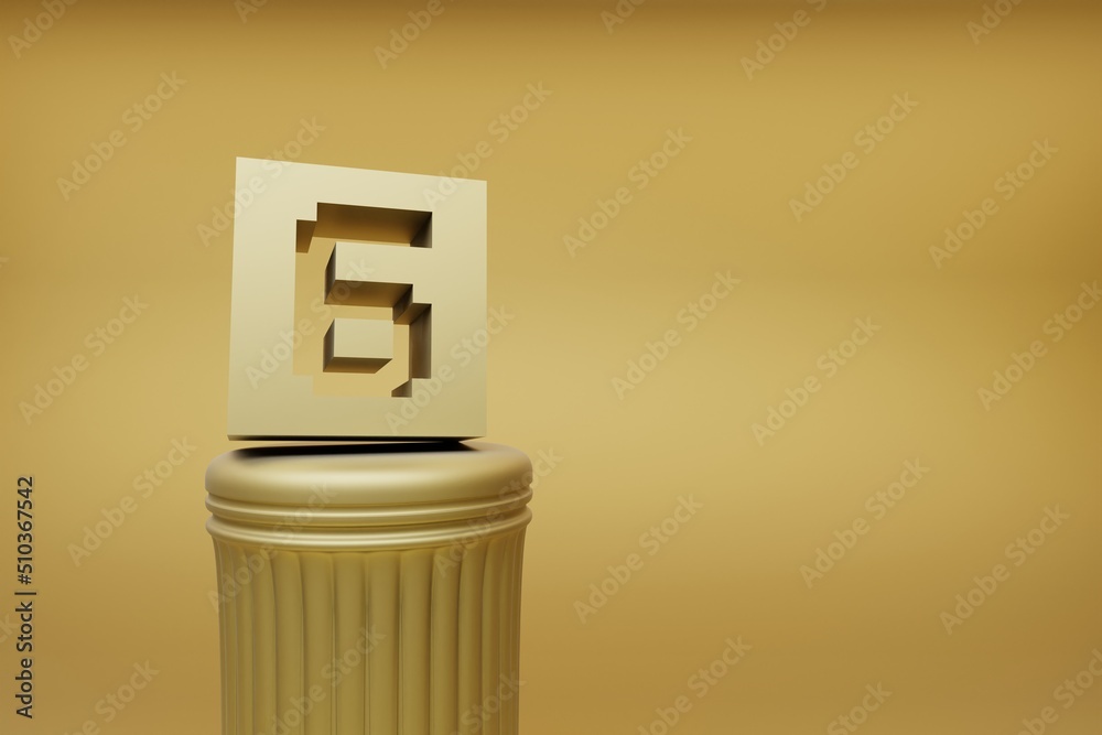 Poster Beautiful abstract illustrations Golden Golden Pixel number 6 symbol icons on a golden column and wonderful background. 3d rendering illustration. Background pattern for design.