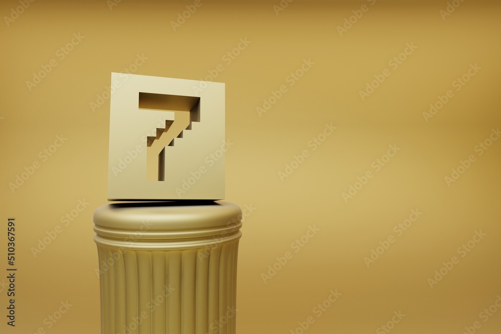 Poster Beautiful abstract illustrations Golden Golden Pixel number 7 symbol icons on a golden column and wonderful background. 3d rendering illustration. Background pattern for design.